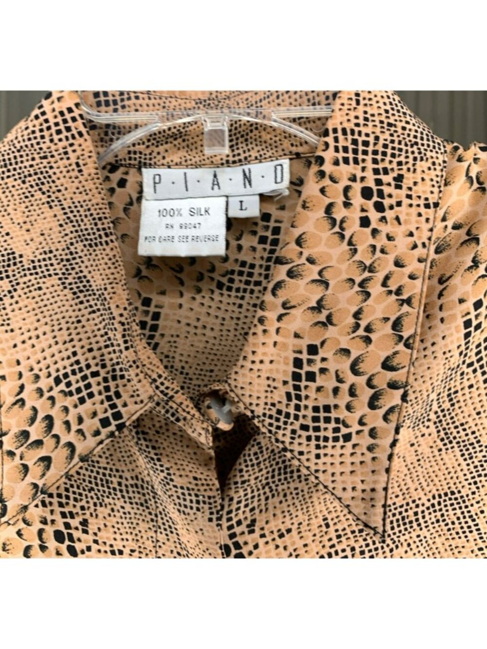 100% Silk Snakeskin Blouse 90s Luxe Mob Wife Office Siren Size L PIANO